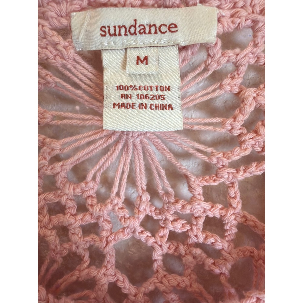 Sundance Pink Crochet Knit Sweater Top Floral‎ Medallion V-Neck Cotton Boho M - Picture 2 of 3